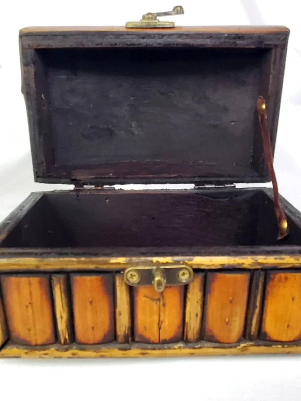 VTG Split Bamboo & Wood Jewelry Trinket Box Treasure Chest Hinged Lid Clasp